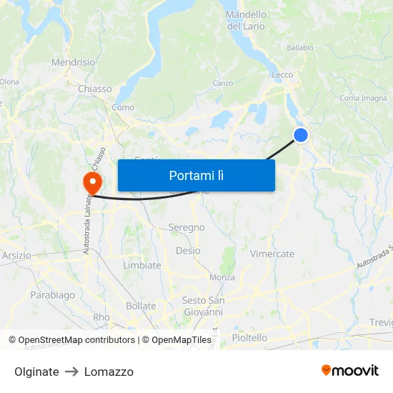 Olginate to Lomazzo map