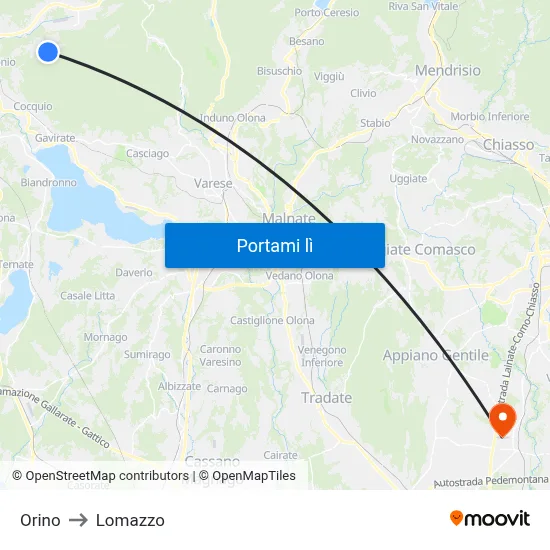Orino to Lomazzo map
