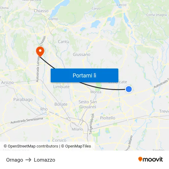 Ornago to Lomazzo map