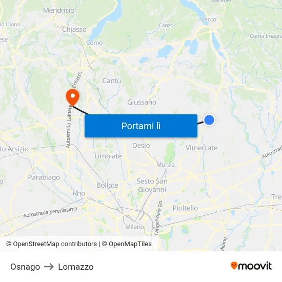 Osnago to Lomazzo map