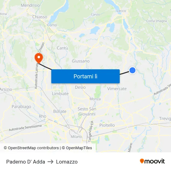 Paderno D' Adda to Lomazzo map