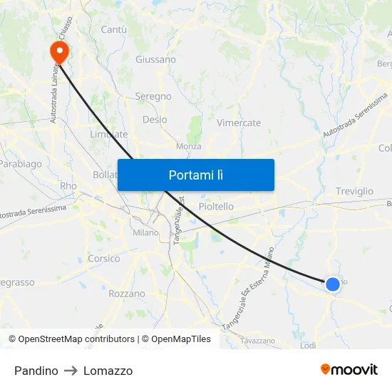 Pandino to Lomazzo map