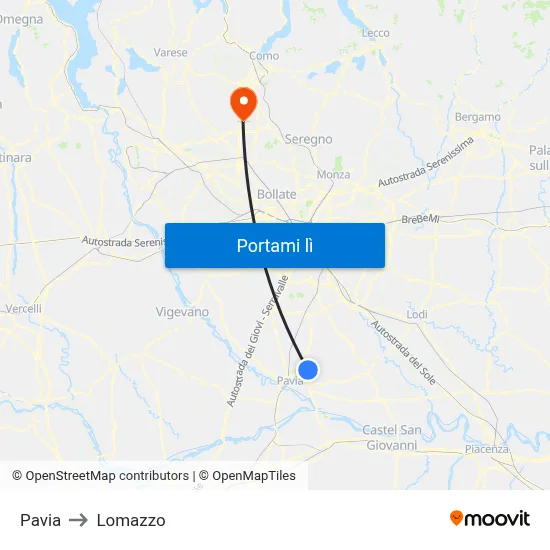 Pavia to Lomazzo map