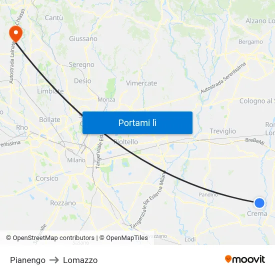 Pianengo to Lomazzo map