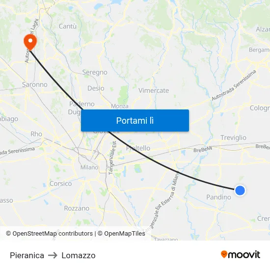 Pieranica to Lomazzo map