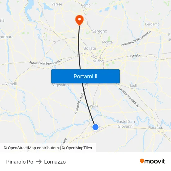 Pinarolo Po to Lomazzo map