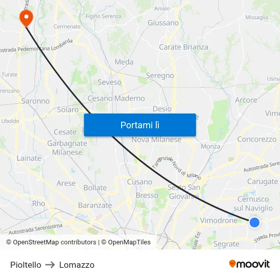 Pioltello to Lomazzo map