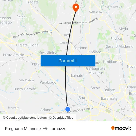 Pregnana Milanese to Lomazzo map