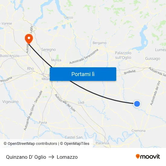 Quinzano D' Oglio to Lomazzo map
