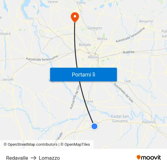 Redavalle to Lomazzo map