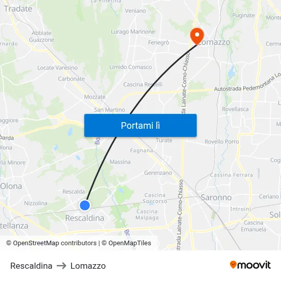 Rescaldina to Lomazzo map