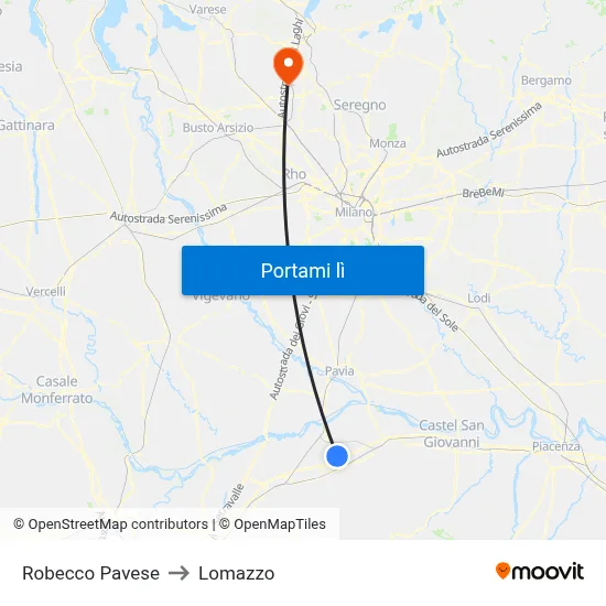 Robecco Pavese to Lomazzo map