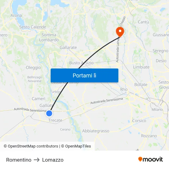 Romentino to Lomazzo map