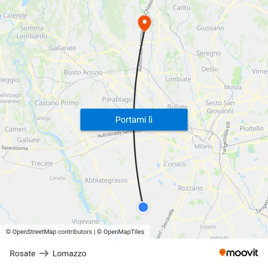 Rosate to Lomazzo map