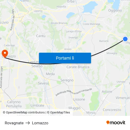 Rovagnate to Lomazzo map