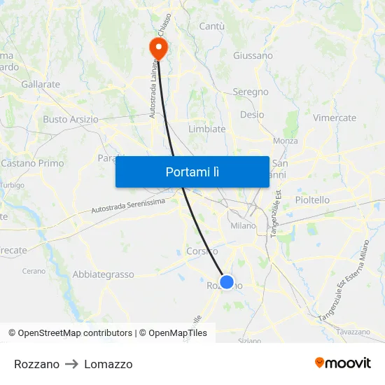 Rozzano to Lomazzo map