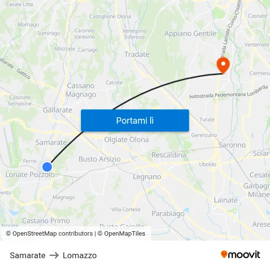 Samarate to Lomazzo map