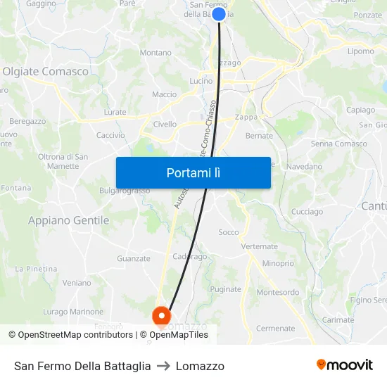 San Fermo Della Battaglia to Lomazzo map