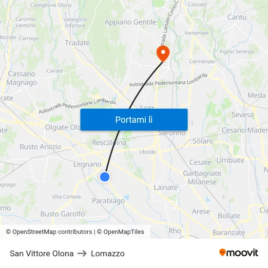 San Vittore Olona to Lomazzo map