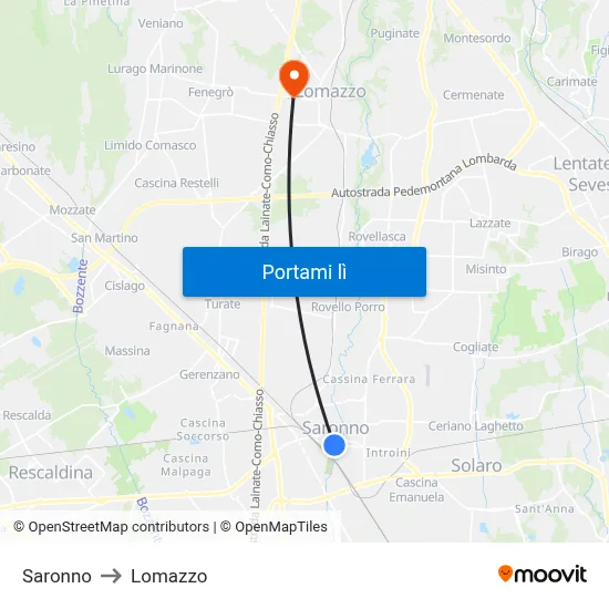 Saronno to Lomazzo map