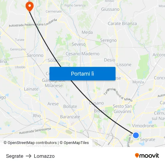 Segrate to Lomazzo map