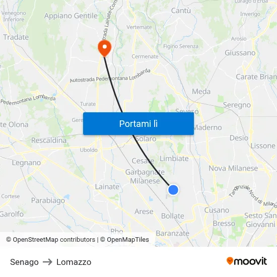 Senago to Lomazzo map