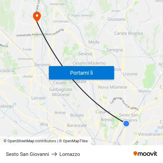 Sesto San Giovanni to Lomazzo map