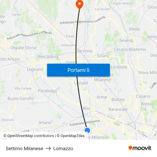 Settimo Milanese to Lomazzo map
