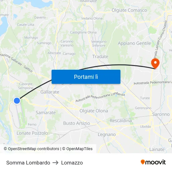 Somma Lombardo to Lomazzo map