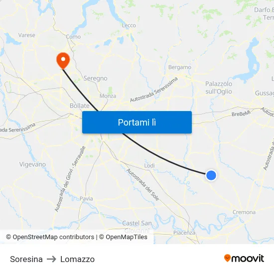 Soresina to Lomazzo map