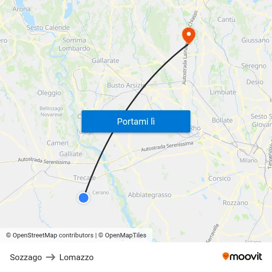 Sozzago to Lomazzo map