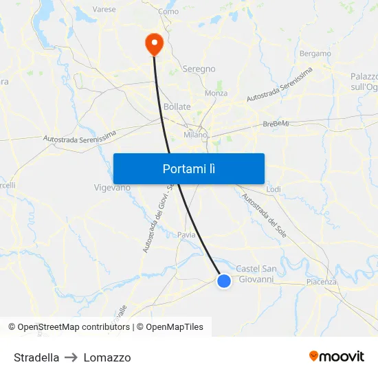 Stradella to Lomazzo map