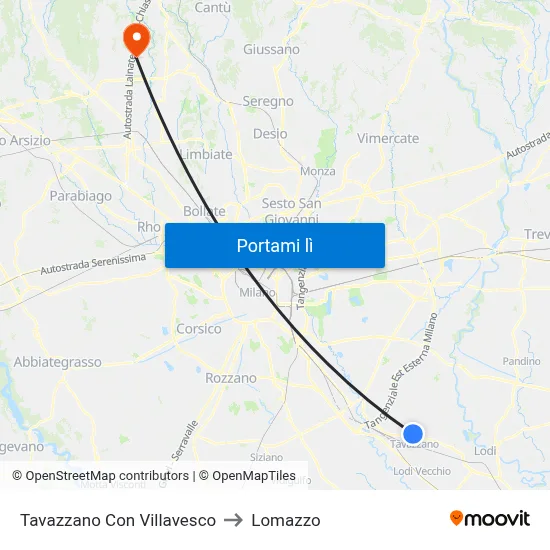 Tavazzano Con Villavesco to Lomazzo map