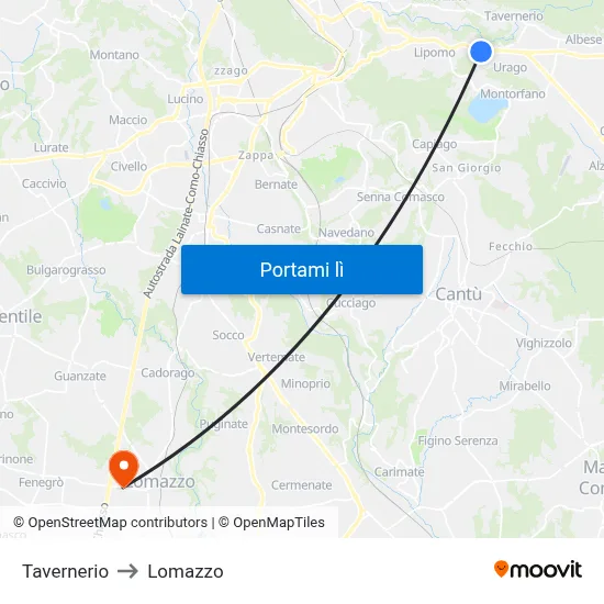 Tavernerio to Lomazzo map