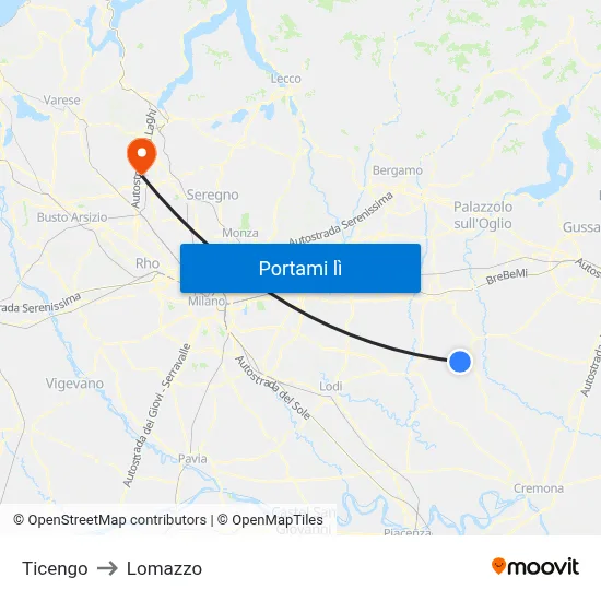 Ticengo to Lomazzo map