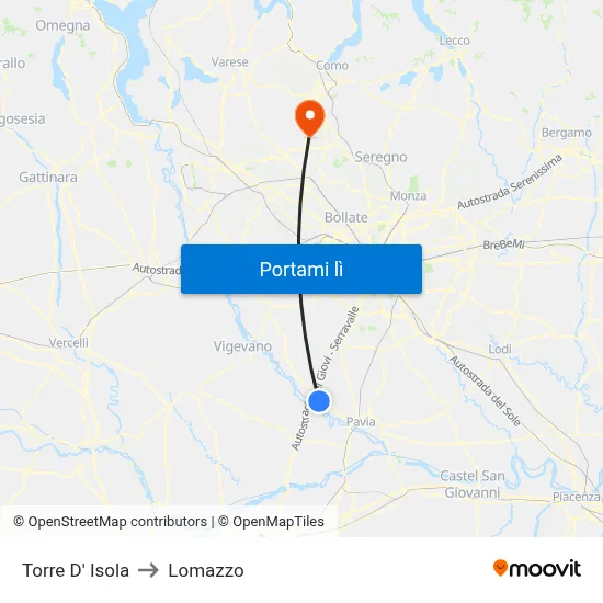 Torre D' Isola to Lomazzo map