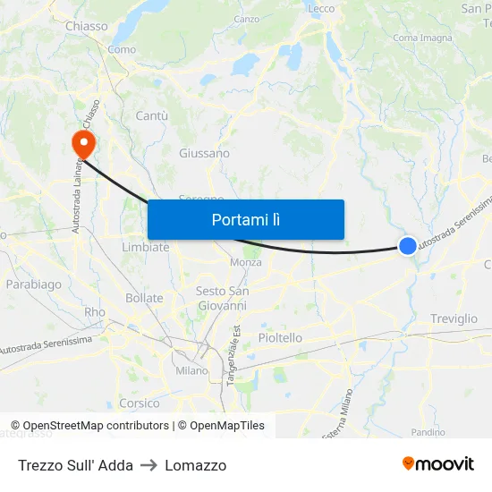 Trezzo Sull' Adda to Lomazzo map