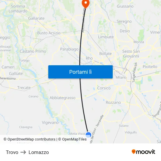 Trovo to Lomazzo map