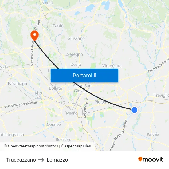 Truccazzano to Lomazzo map