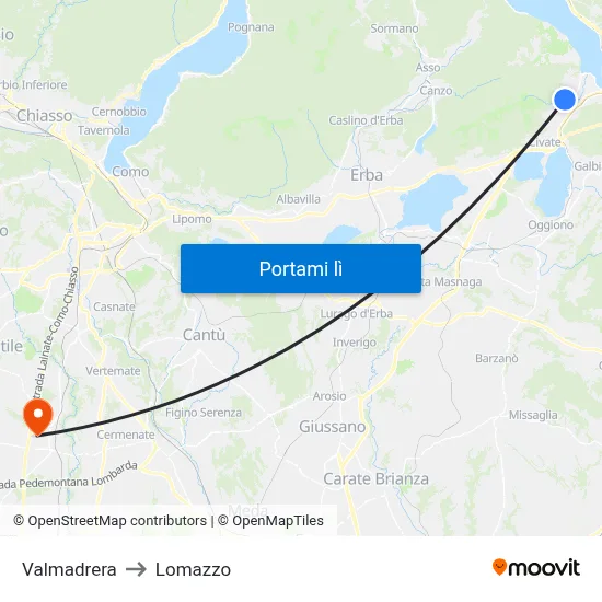 Valmadrera to Lomazzo map