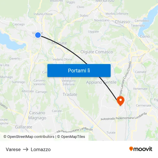 Varese to Lomazzo map