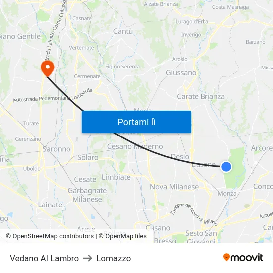 Vedano Al Lambro to Lomazzo map