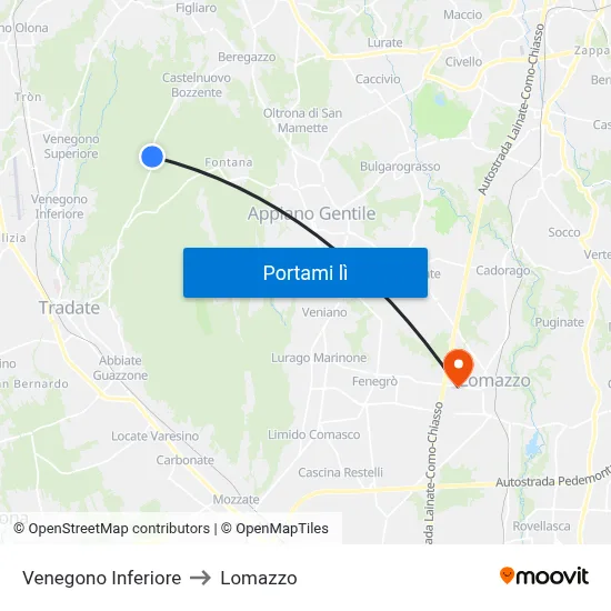 Venegono Inferiore to Lomazzo map