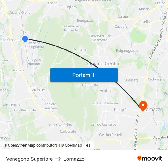 Venegono Superiore to Lomazzo map