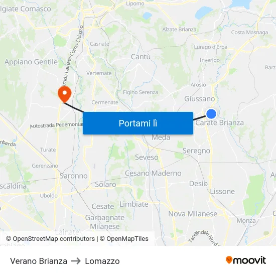 Verano Brianza to Lomazzo map
