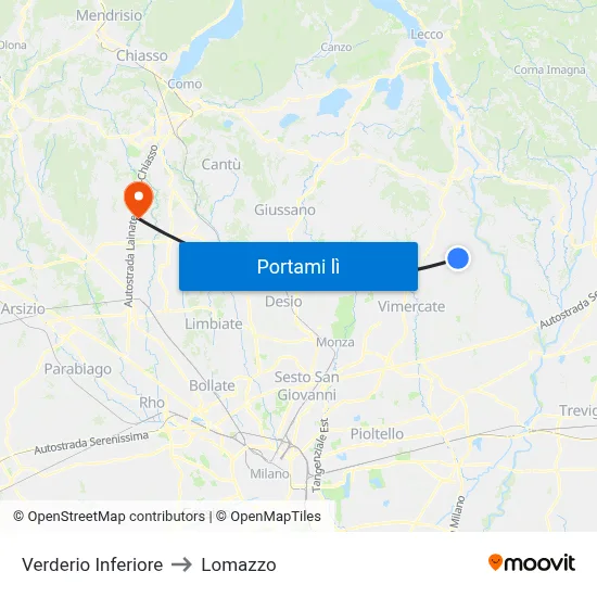 Verderio Inferiore to Lomazzo map