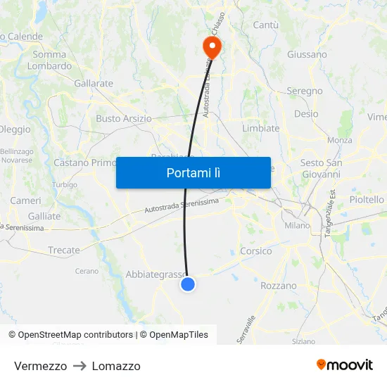 Vermezzo to Lomazzo map