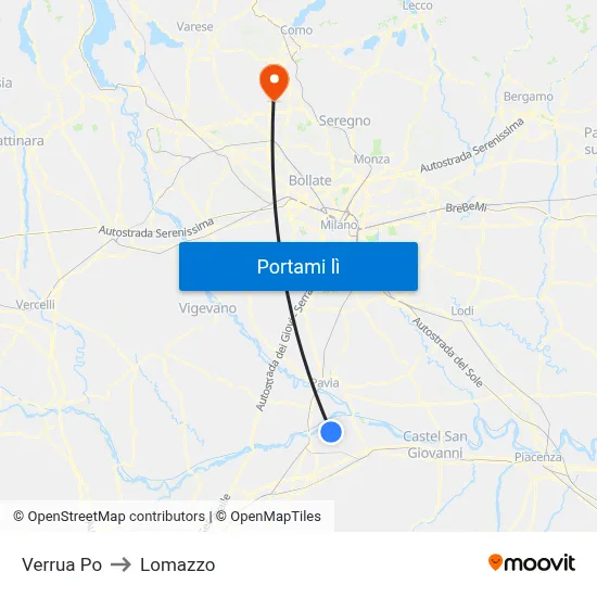 Verrua Po to Lomazzo map