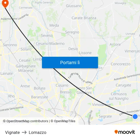 Vignate to Lomazzo map