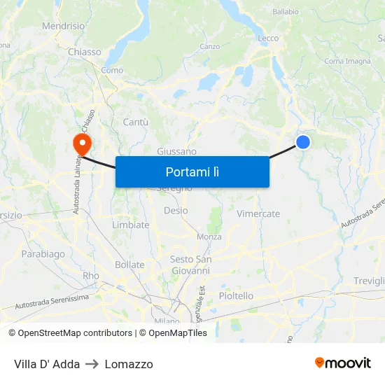 Villa D' Adda to Lomazzo map